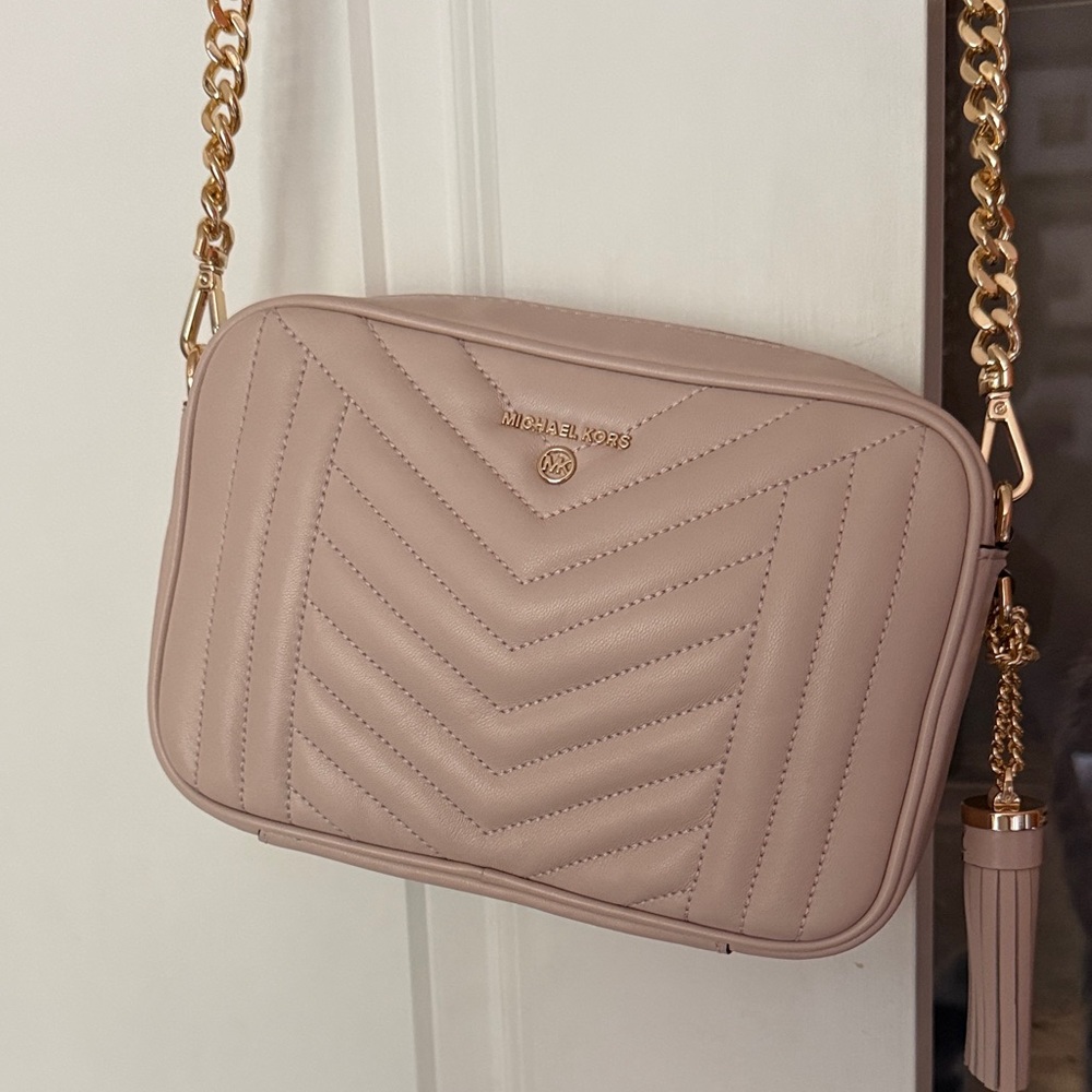 Michael Kors Quilted Chevron Camera Bag in Blush Pink